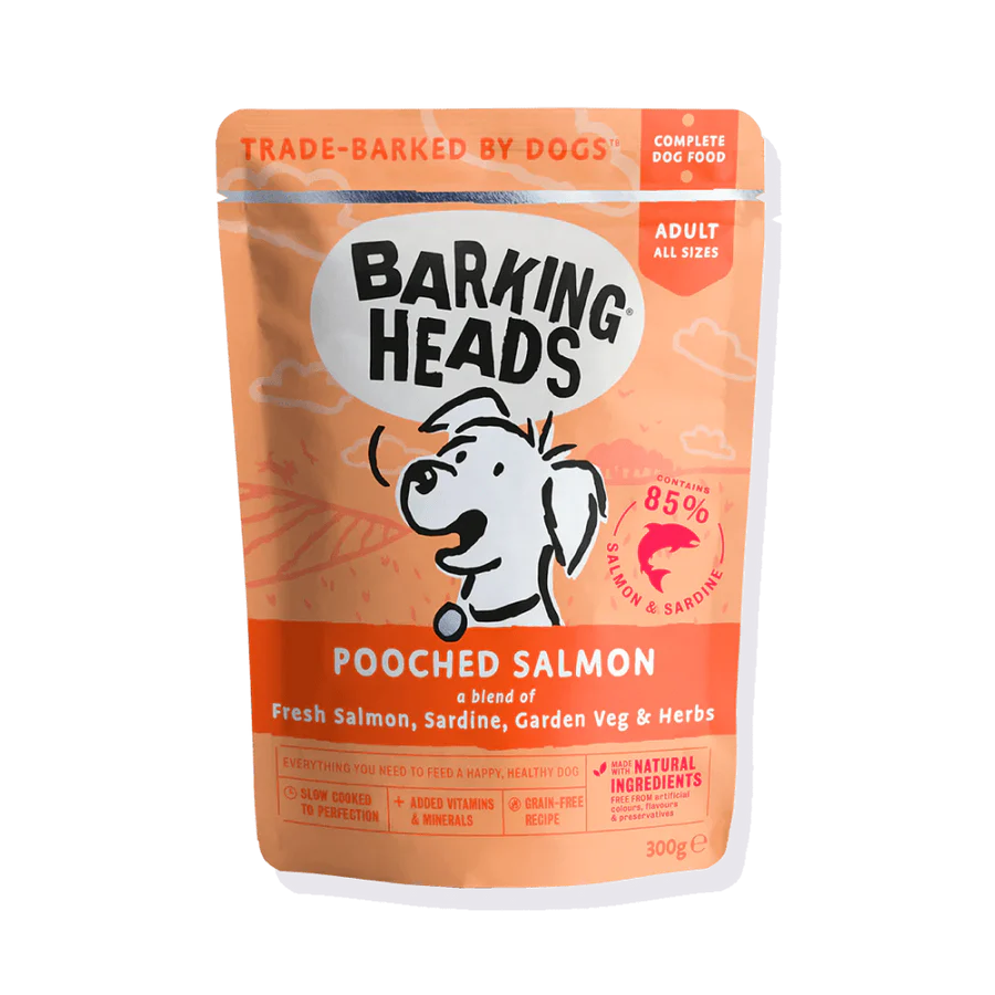 BARKING® HEADS POOCHED SALMON konservuotas ėdalas su lašiša