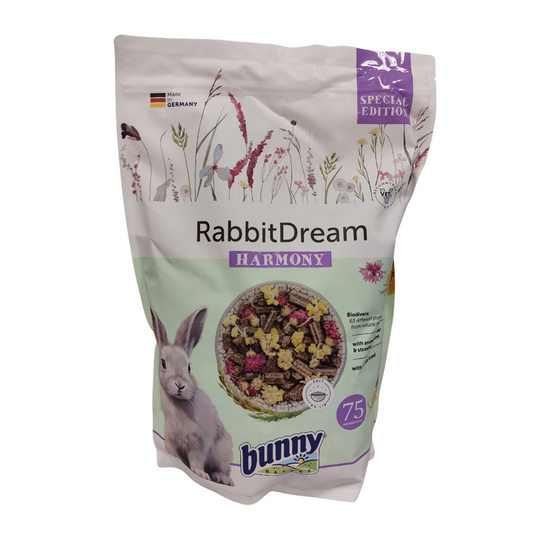 bunnyNature® RabbitDream HARMONY - visavertis pašaras suaugusiems triušiams su šlamučių žiedlapiais ir pankolio sėklomis