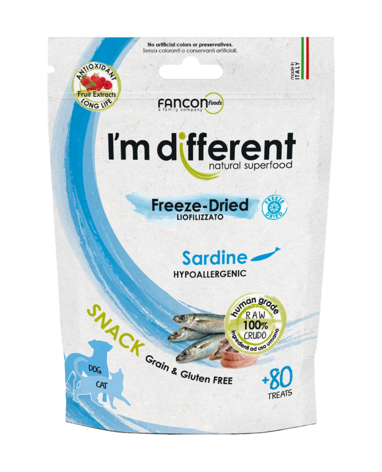 I'm Different Sardine Snack liofilizuoti vieno baltymo skanėstai su sardinėmis