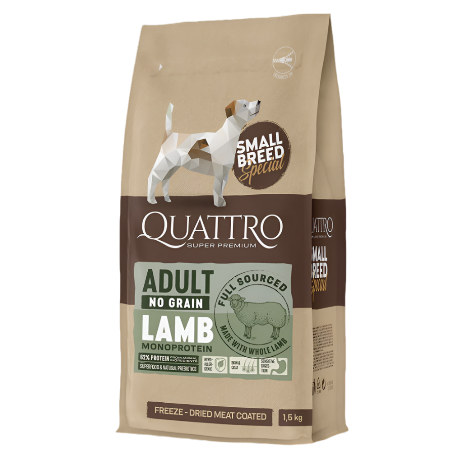 QUATTRO ADULT small breed vieno baltymo begrūdis ėdalas su ėriena