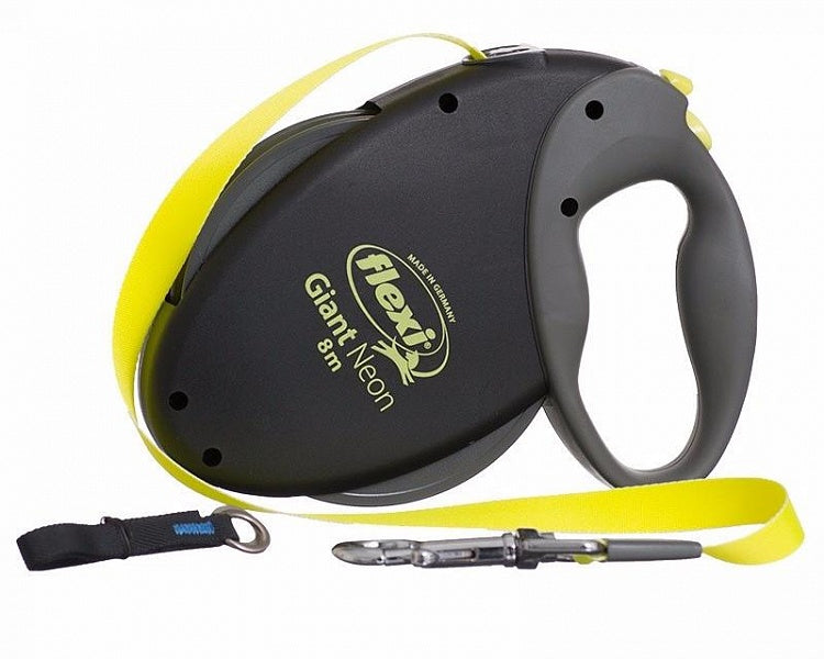 Flexi GIANT Neon - šviesą atspindintis automatinis pavadėlis su juostele