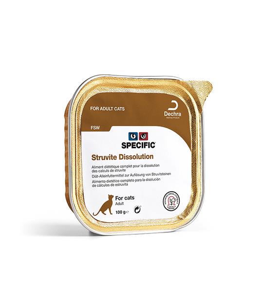 SPECIFIC® Struvite Dissolution FSW 7x100g - konservuotas ėdalas katėms, padedantis ištirpdyti struvitų akmenis