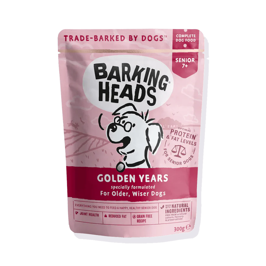 BARKING® HEADS GOLDEN YEARS konservuotas ėdalas vyresnio amžiaus šunims su vištiena ir lašiša