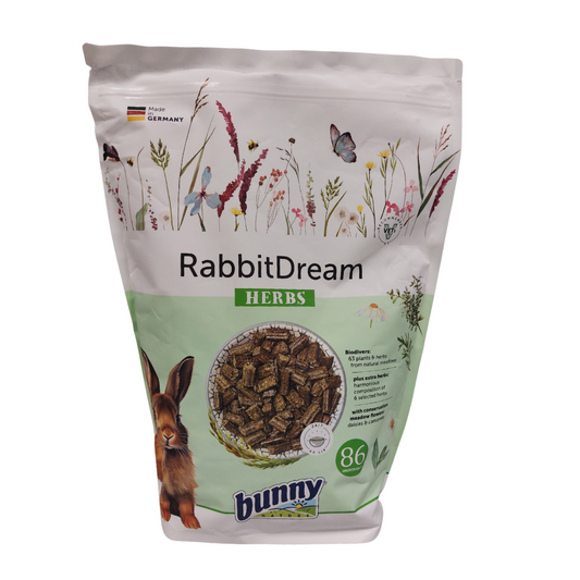 bunnyNature® RabbitDream HERBS visavertis pašaras suaugusiems nykštukiniams triušiams su žolelėmis
