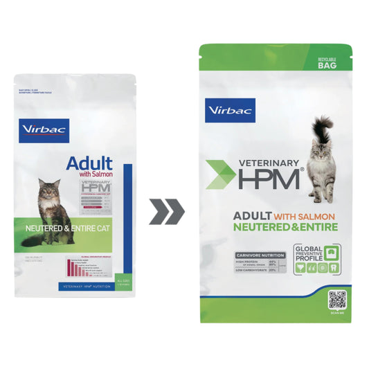 Virbac VETERINARY™ HPM Adult with salmon NEUTERED & ENTIRE CAT - ėdalas sterilizuotoms/nesterilizuotoms katėms